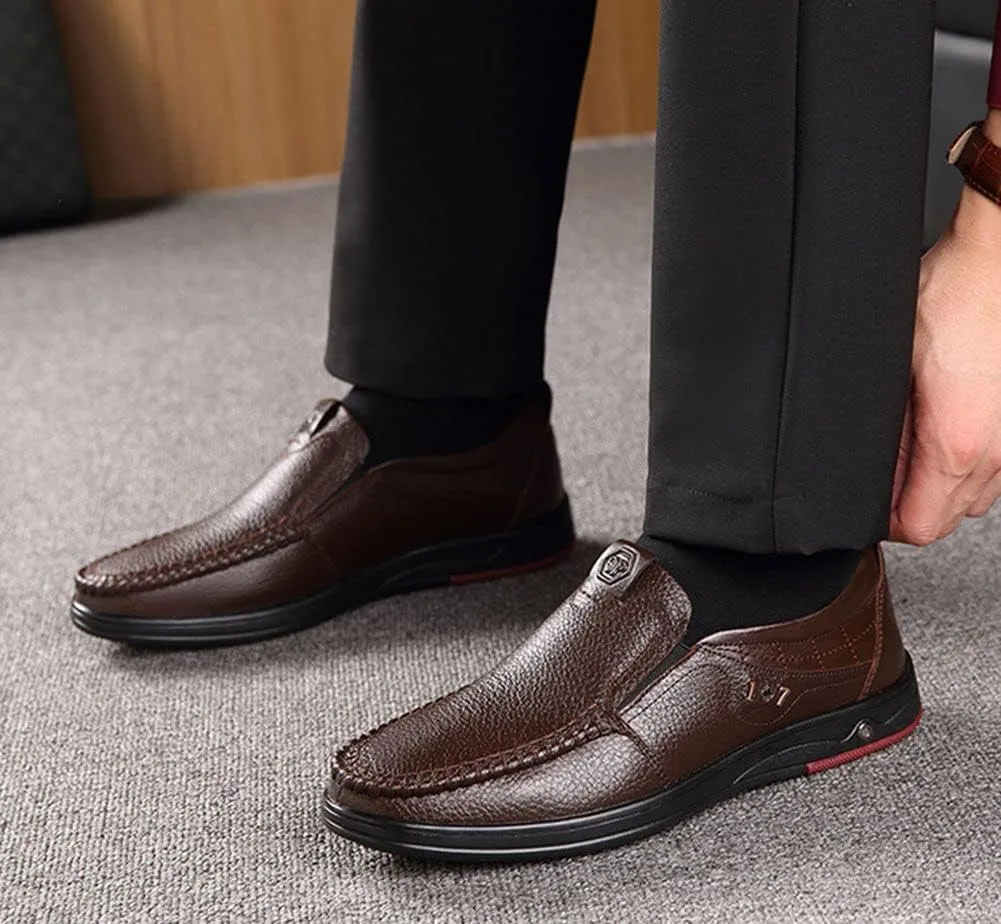 mitvr Mens Casual Leather Shoes Business Slip-on Shoes Comfort Fashion Driving Shoes for Male