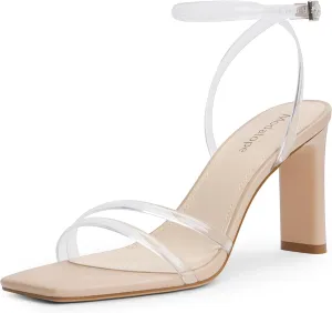 Modatope Womens Sandals Square Open Toe Chunky High Heels Strappy Ankle Strap Sandals Comfort Dress Party Shoes
