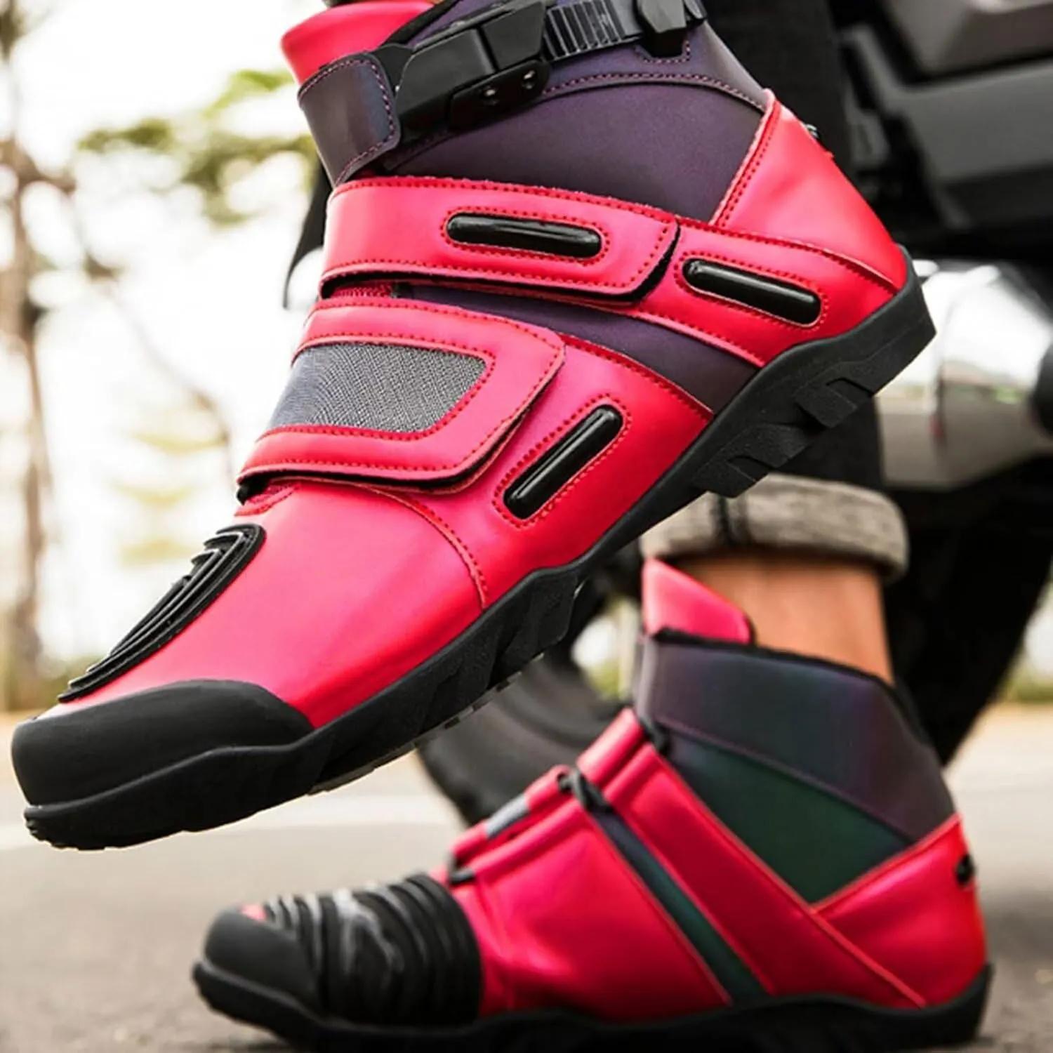 Motorcycle Boots for Men Women - Street Motorcycle Riding Shoes Racing Short Boots with Adjustable Buckle, Ankle Support, Anti-Slip Sole, Reinforced for Four Seasons,44,Style3