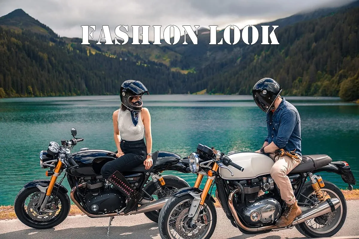 Motorcycle Boots for Women with Full Size Zipper & Lace Details, Black Motorcycle Riding Boots for Ladies with Heel, Classic Harness Design, Mid Calf