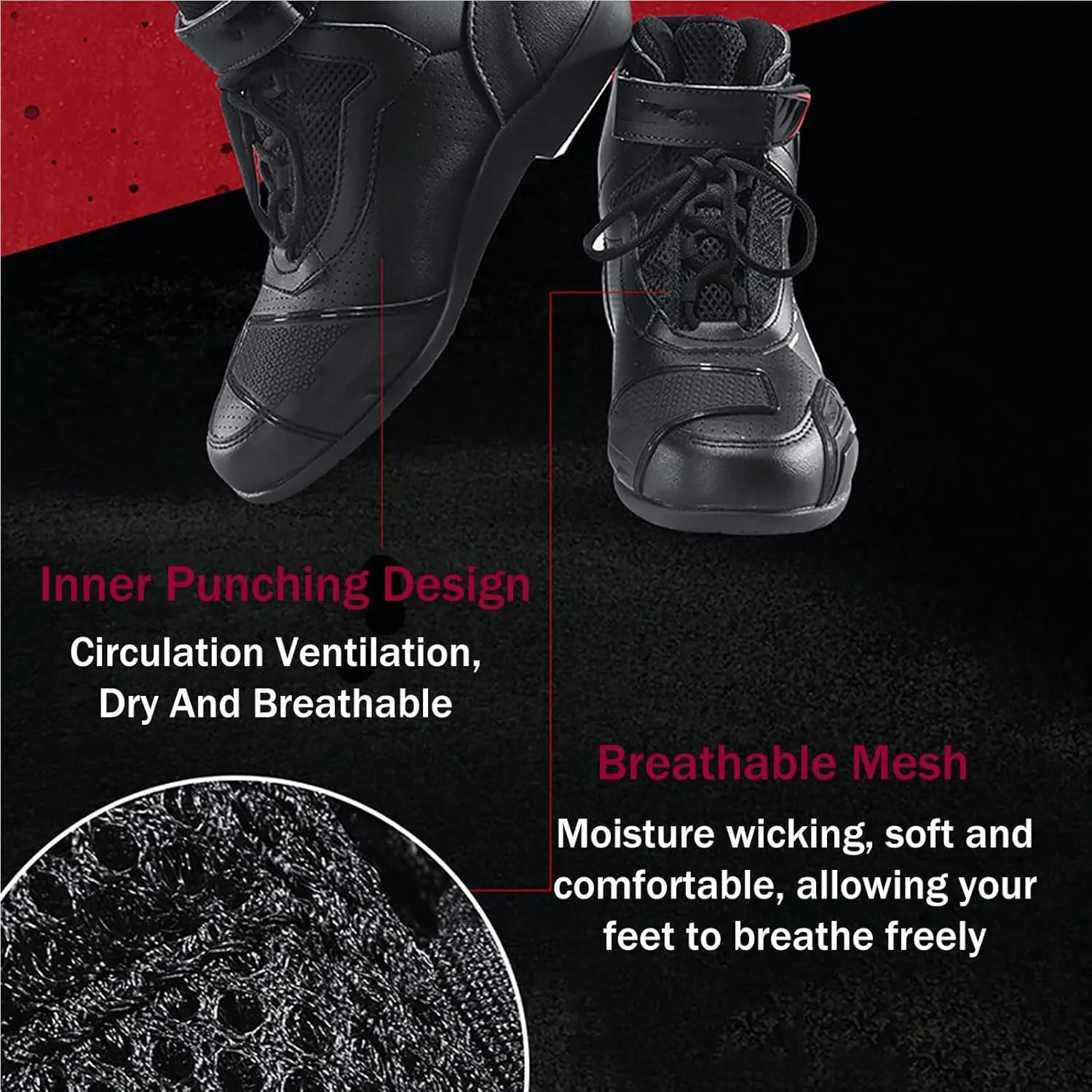 Motorcycle Shoes(39-46), Mens Breathable Street Riding Boots with Ankle Support and Gear Shift Pad, Motorsports Protective Footwear for All Seasons, Waterproof/Non-Slip,45,Red