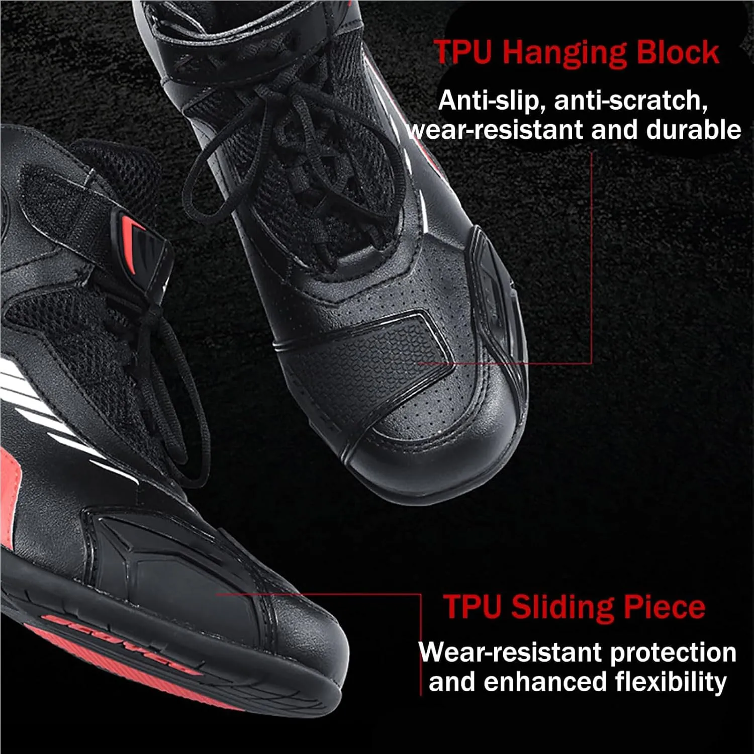 Motorcycle Shoes(39-46), Mens Breathable Street Riding Boots with Ankle Support and Gear Shift Pad, Motorsports Protective Footwear for All Seasons, Waterproof/Non-Slip,45,Red