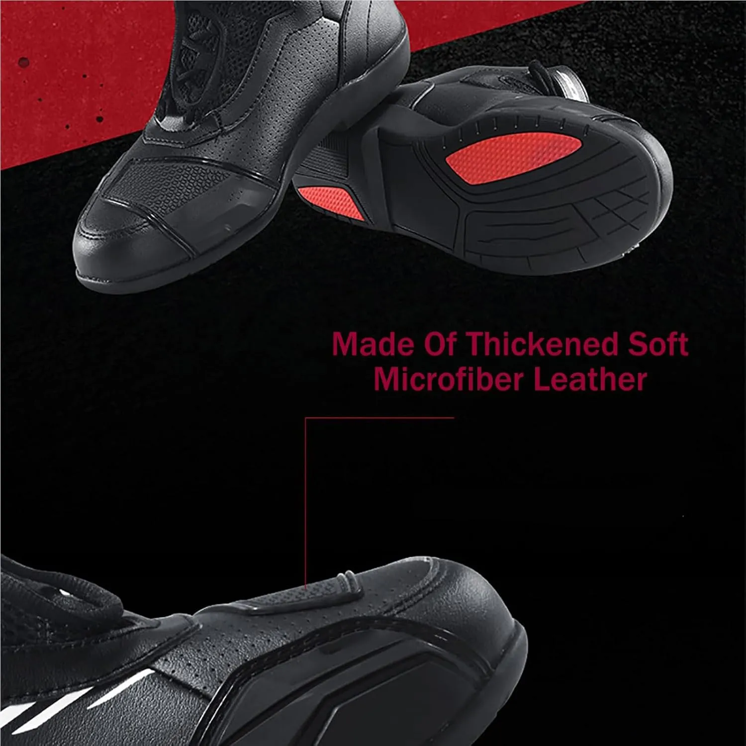 Motorcycle Shoes(39-46), Mens Breathable Street Riding Boots with Ankle Support and Gear Shift Pad, Motorsports Protective Footwear for All Seasons, Waterproof/Non-Slip,45,Red
