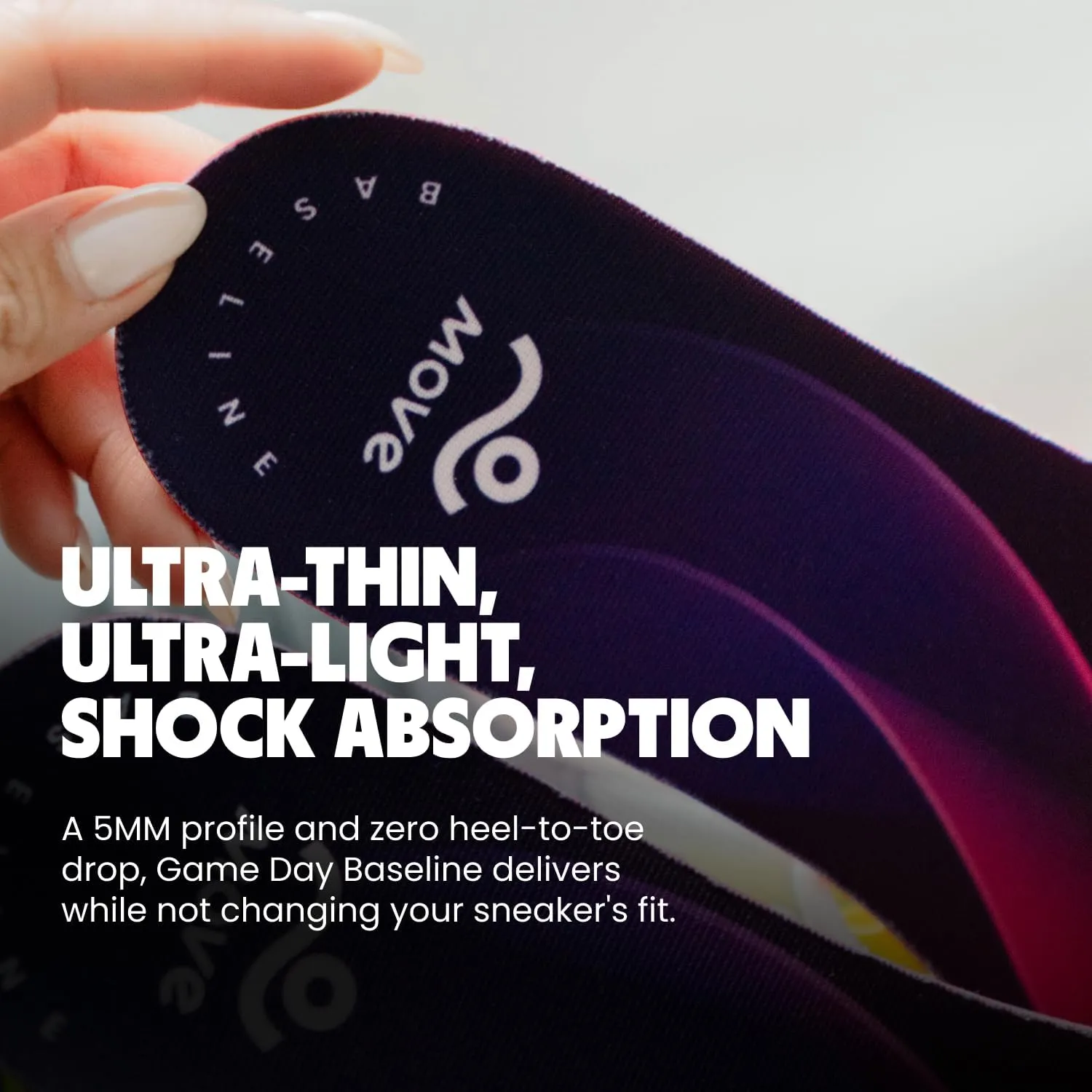 MOVE Baseline - All-Purpose Insoles - Sock Liner - Ultra Thin Shock Absorption - Maximum Freedom of Movement and Energy Return for Cleats, Shoes, Running, Basketball, Baseball (M13-13.5/WM14.5-15)