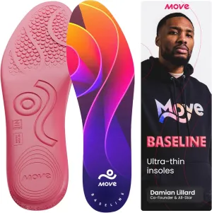 MOVE Baseline - All-Purpose Insoles - Sock Liner - Ultra Thin Shock Absorption - Maximum Freedom of Movement and Energy Return for Cleats, Shoes, Running, Basketball, Baseball (M13-13.5/WM14.5-15)