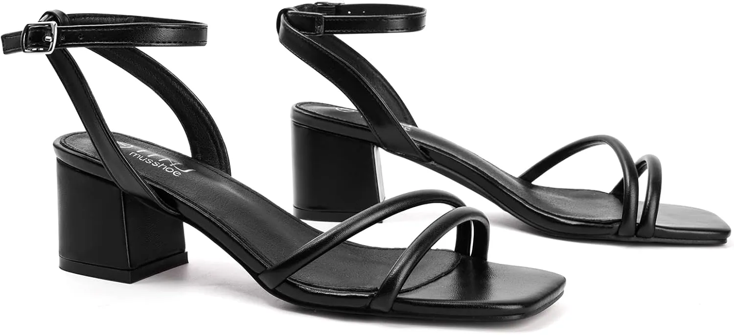 MUSSHOE Block Heeled Prom Heels Sandals for Women Chunky Square Open Toe Strappy High Heels Ankle Buckle Sandals Party Wedding Bridal Dress Shoes