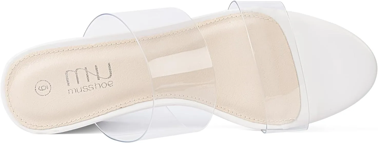 MUSSHOE Clear Sandals for Women,Two Clear Strap Women Heels Sandals,Open Toe Low Block Chunky Dress Sandals Pumps Shoes