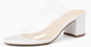 MUSSHOE Clear Sandals for Women,Two Clear Strap Women Heels Sandals,Open Toe Low Block Chunky Dress Sandals Pumps Shoes