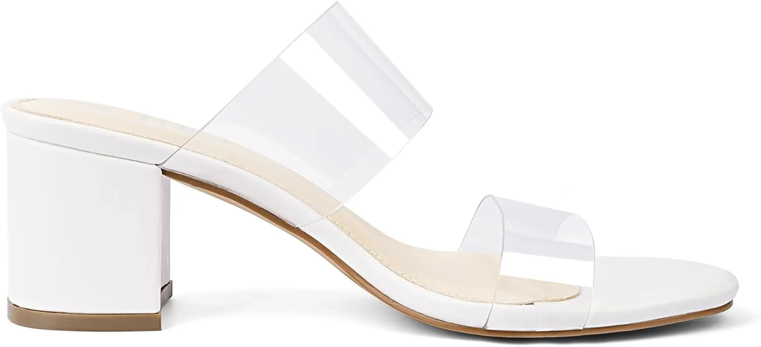 MUSSHOE Clear Sandals for Women,Two Clear Strap Women Heels Sandals,Open Toe Low Block Chunky Dress Sandals Pumps Shoes