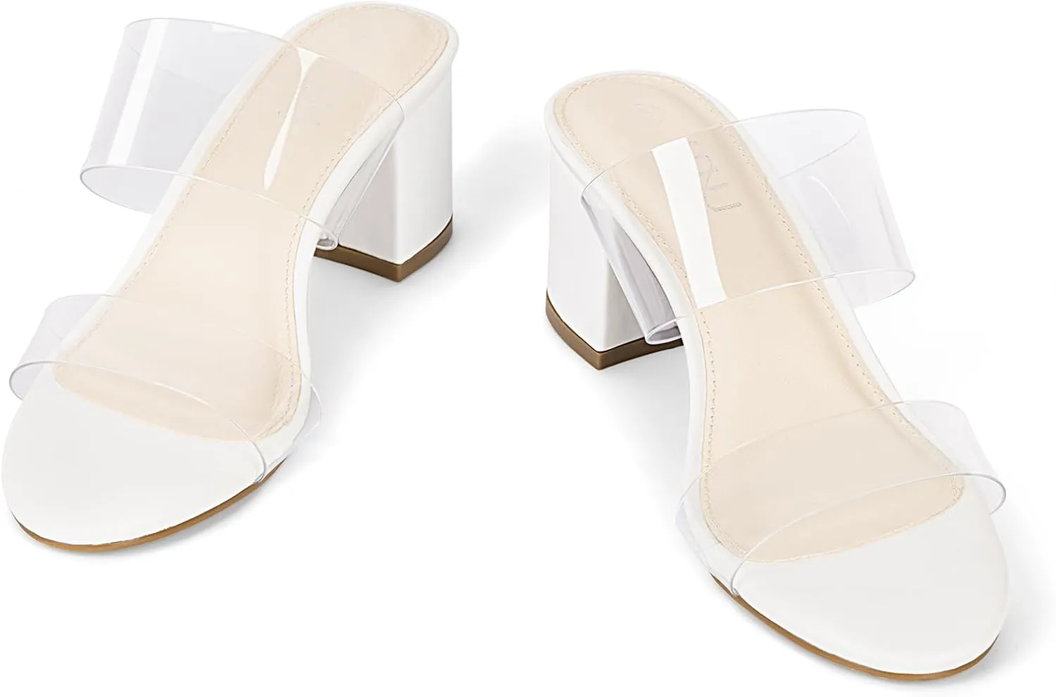 MUSSHOE Clear Sandals for Women,Two Clear Strap Women Heels Sandals,Open Toe Low Block Chunky Dress Sandals Pumps Shoes