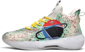 Neutral Fluorescent Basketball Shoes, Men Shoes Womens Shoes, Super Light Sneakers High Top, Graffiti Style (4.5 Men/6.5 Women,Green)
