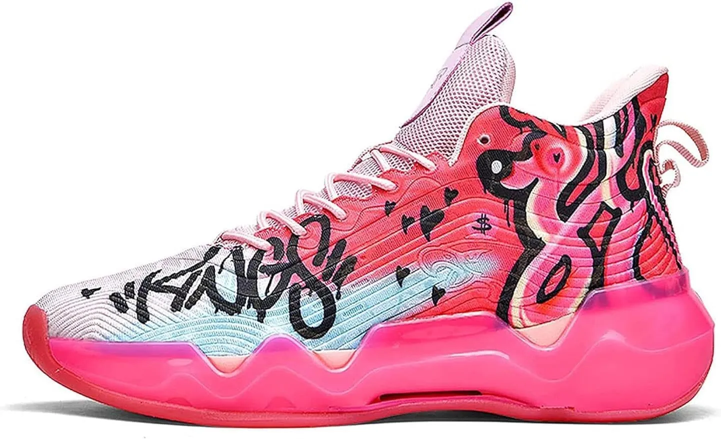 Neutral Fluorescent Basketball Shoes, Men Shoes Womens Shoes, Super Light Sneakers High Top, Graffiti Style (4.5 Men/6.5 Women,Red)