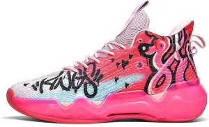 Neutral Fluorescent Basketball Shoes, Men Shoes Womens Shoes, Super Light Sneakers High Top, Graffiti Style (4.5 Men/6.5 Women,Red)