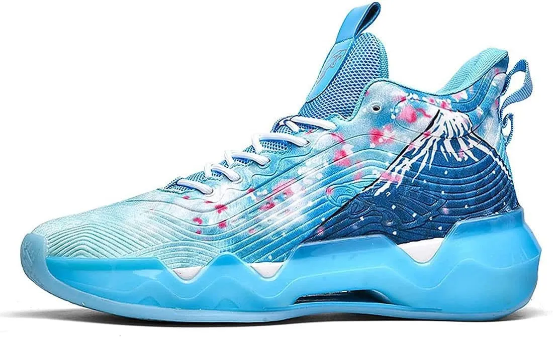 Neutral Fluorescent Basketball Shoes, Men Shoes Womens Shoes, Super Light Sneakers High Top, Graffiti Style (6 Men/8 Women,Blue)