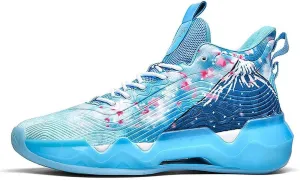 Neutral Fluorescent Basketball Shoes, Men Shoes Womens Shoes, Super Light Sneakers High Top, Graffiti Style (6 Men/8 Women,Blue)