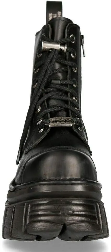 New Rock M-NEWMILI083-S21 TOWER COMBAT BOOTS Black Leather Platform Biker Shoes