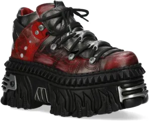 New Rock M-WALL106N-C17 Red Silver Leather Gothic Urban Rock Ankle Boots