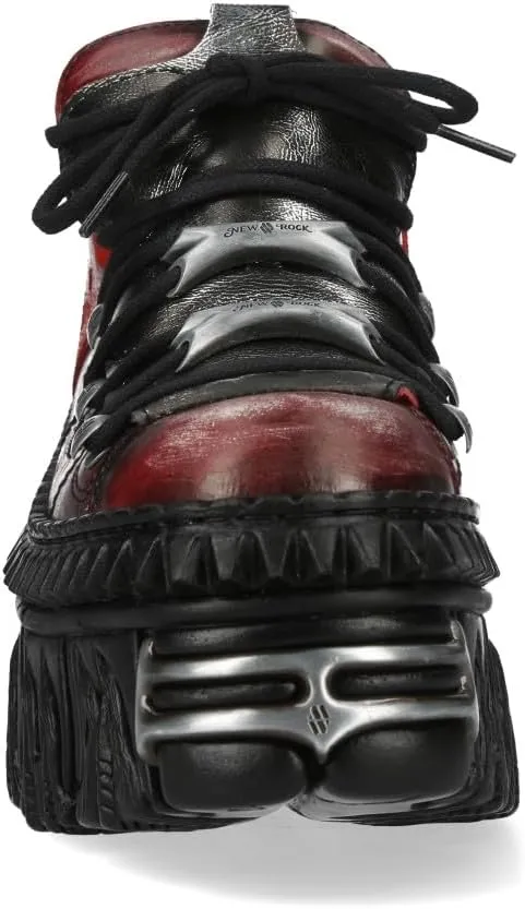 New Rock M-WALL106N-C17 Red Silver Leather Gothic Urban Rock Ankle Boots