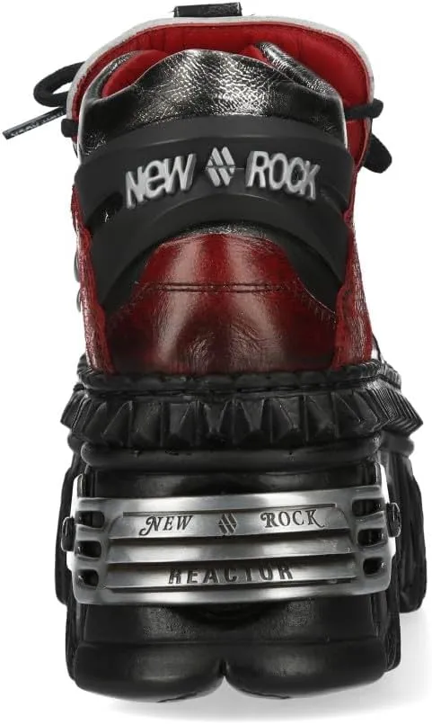 New Rock M-WALL106N-C17 Red Silver Leather Gothic Urban Rock Ankle Boots