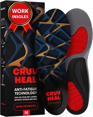 (New) Work Orthotic Insoles - Anti Fatigue Medium Arch Support Shoe Insert Men Women - for Plantar Fasciitis Flat Feet Leg - Relieve Foot Pain - Work Boot Insoles Standing All Day (M, Blue Lines)