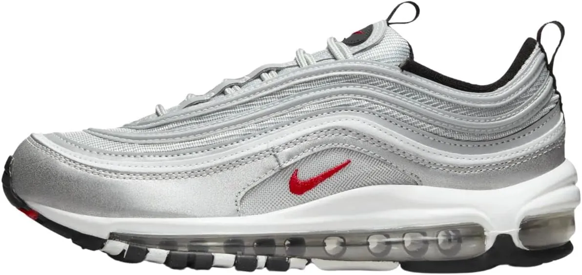 Nike Women's Low-Top Sneakers, Metallic Silver Plain Red White Black, 11