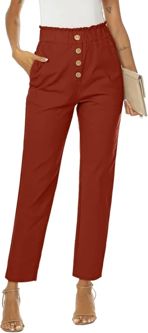 NIMIN Womens Casual Pants High Waisted Work Pants Elastic Cropped Dress Paper Bag Pants with Pockets