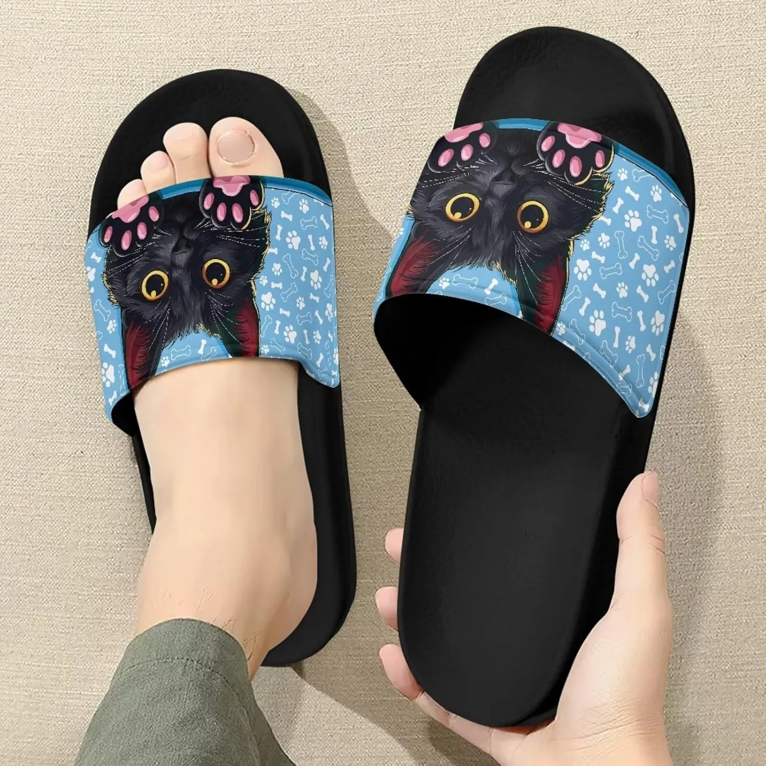 Novelty Animals Pattern Women's Slide Sandals, Casual Soft Sole Open Toe Non-Slip Single Band Slide Sandals