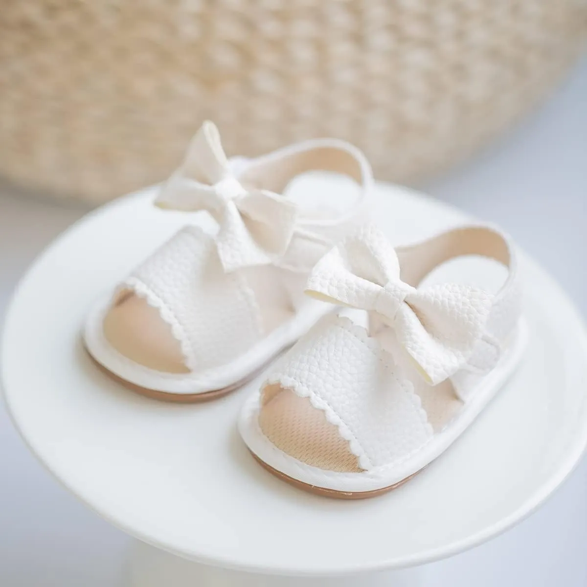 Oamico Baby Girl Sandals Infant Soft Anti-Slip Rubber Sole Casual Beach Sandals Newborn Bowknot Outdoor First Walker Summer Shoes for Baby Girls Flat Sandal