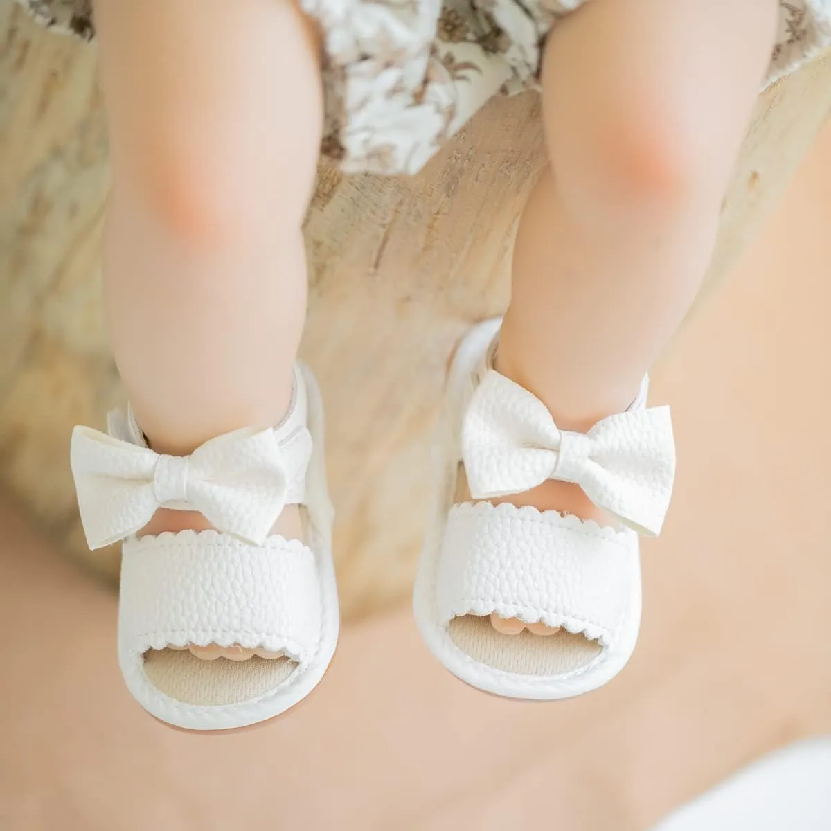 Oamico Baby Girl Sandals Infant Soft Anti-Slip Rubber Sole Casual Beach Sandals Newborn Bowknot Outdoor First Walker Summer Shoes for Baby Girls Flat Sandal