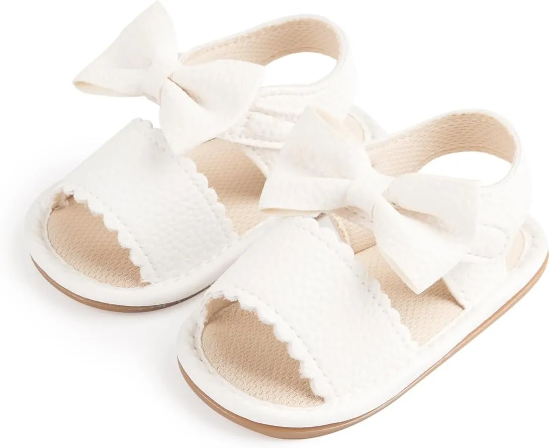 Oamico Baby Girl Sandals Infant Soft Anti-Slip Rubber Sole Casual Beach Sandals Newborn Bowknot Outdoor First Walker Summer Shoes for Baby Girls Flat Sandal