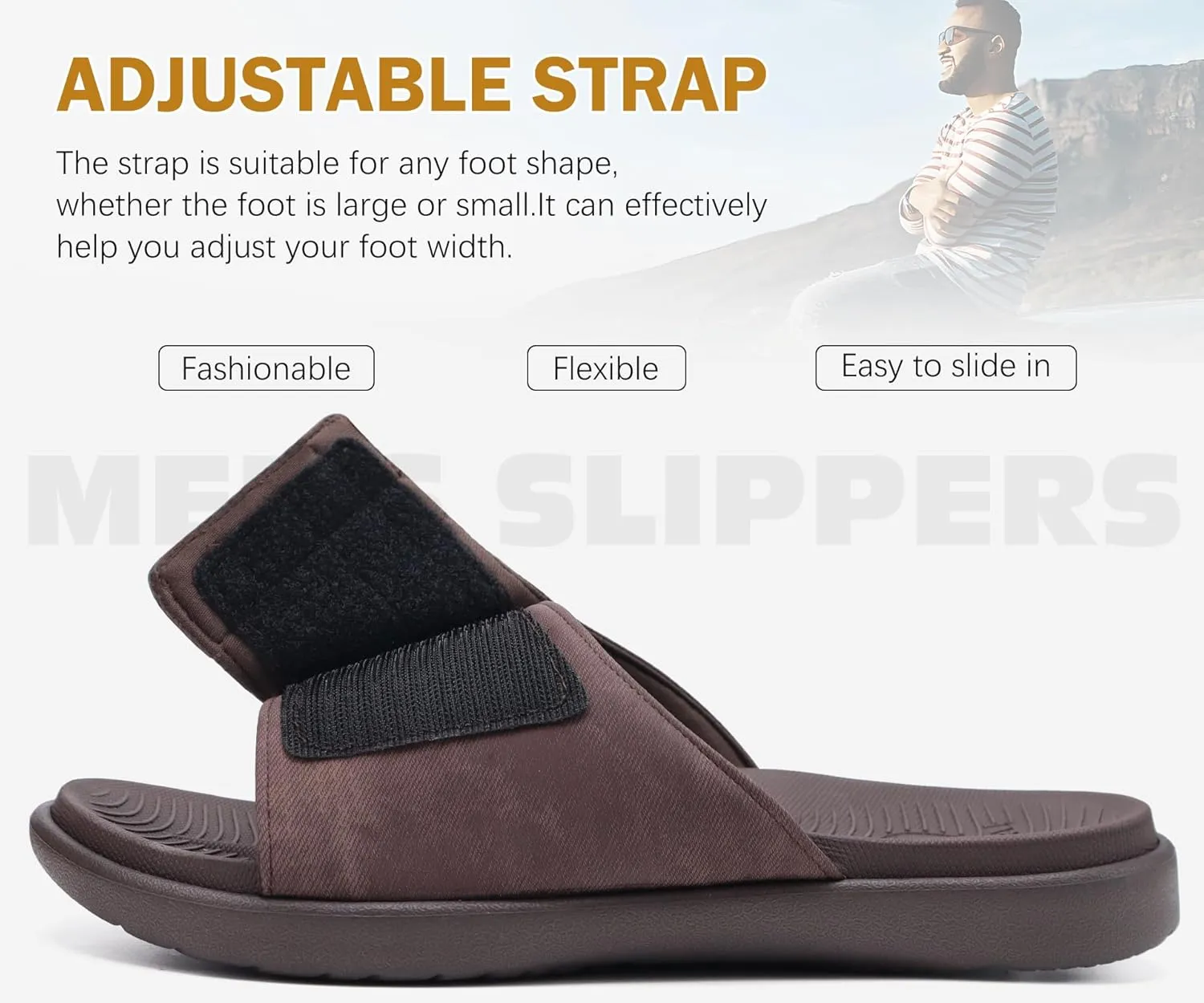 ONCAI Mens Sandals Adjustable Straps Orthotic Plantar Fasciitis Open Toe Athletic Sport Slides with Soft Comfy Arch Support Footbed Size 7.5-15