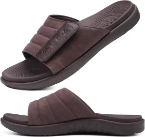 ONCAI Mens Sandals Adjustable Straps Orthotic Plantar Fasciitis Open Toe Athletic Sport Slides with Soft Comfy Arch Support Footbed Size 7.5-15