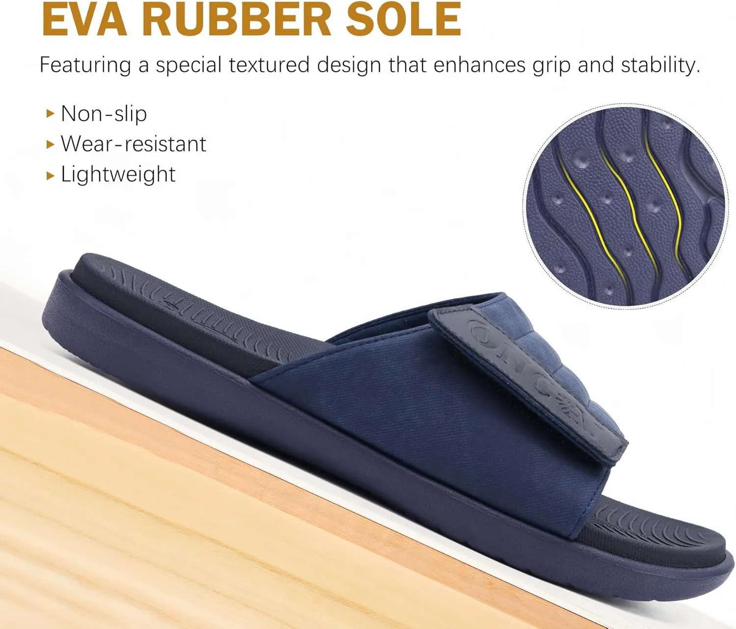 ONCAI Mens Sandals Adjustable Straps Orthotic Plantar Fasciitis Open Toe Athletic Sport Slides with Soft Comfy Arch Support Footbed Size 7.5-15