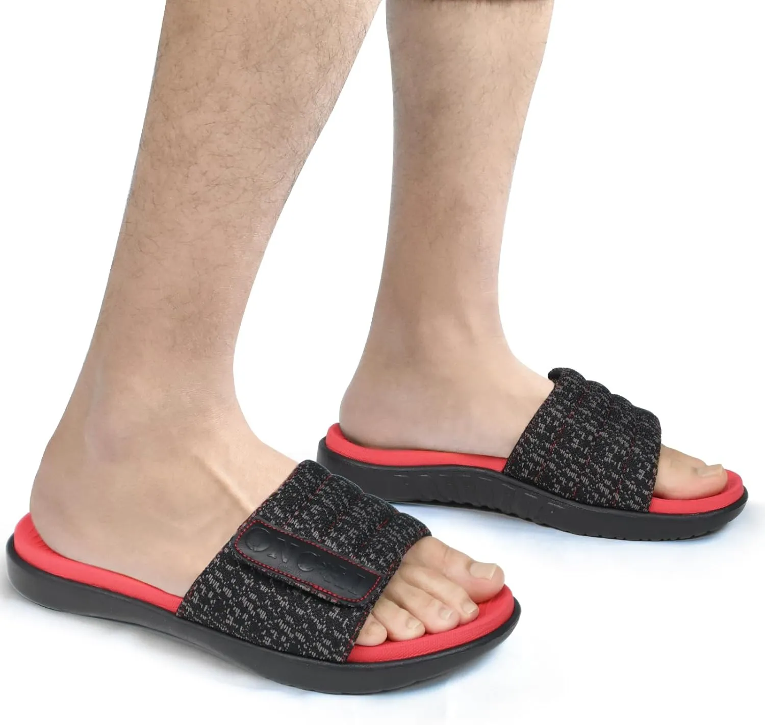 ONCAI Mens Sandals, Arch Support Sport Slides Open Toe Adjustable Straps Orthotic Cushioned Footbed for Plantar Fasciitis Rubber Soles Size 7.5-15
