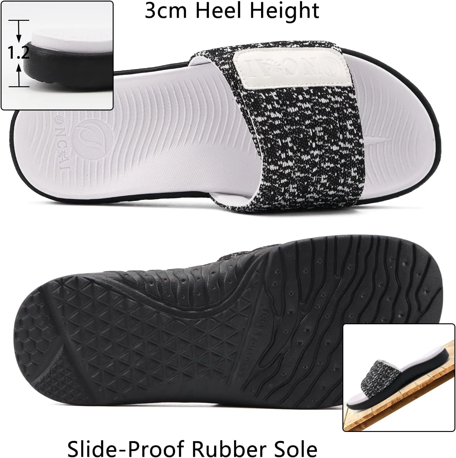 ONCAI Mens Sandals, Arch Support Sport Slides Open Toe Adjustable Straps Orthotic Cushioned Footbed for Plantar Fasciitis Rubber Soles Size 7.5-15