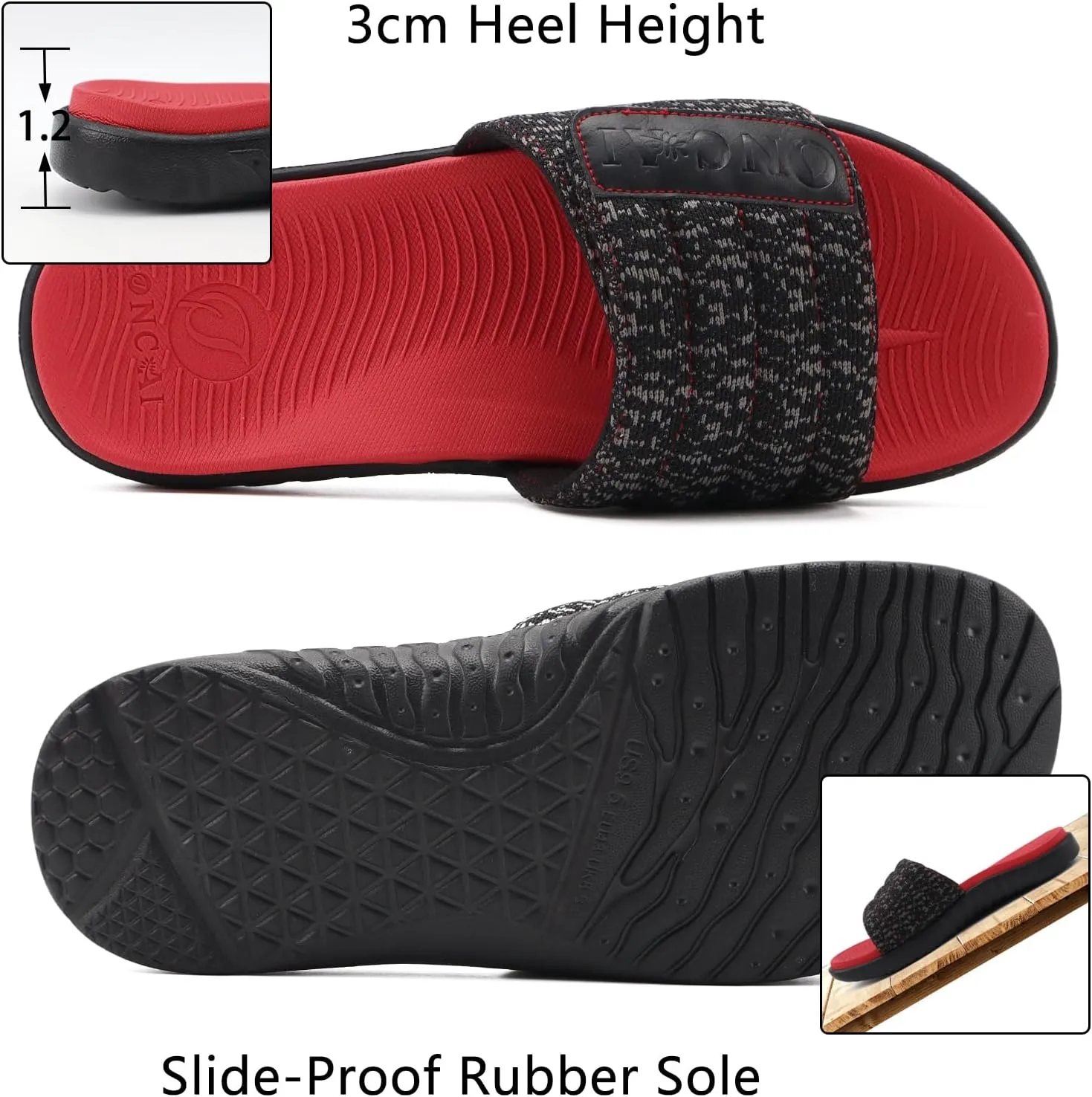 ONCAI Mens Sandals, Arch Support Sport Slides Open Toe Adjustable Straps Orthotic Cushioned Footbed for Plantar Fasciitis Rubber Soles Size 7.5-15