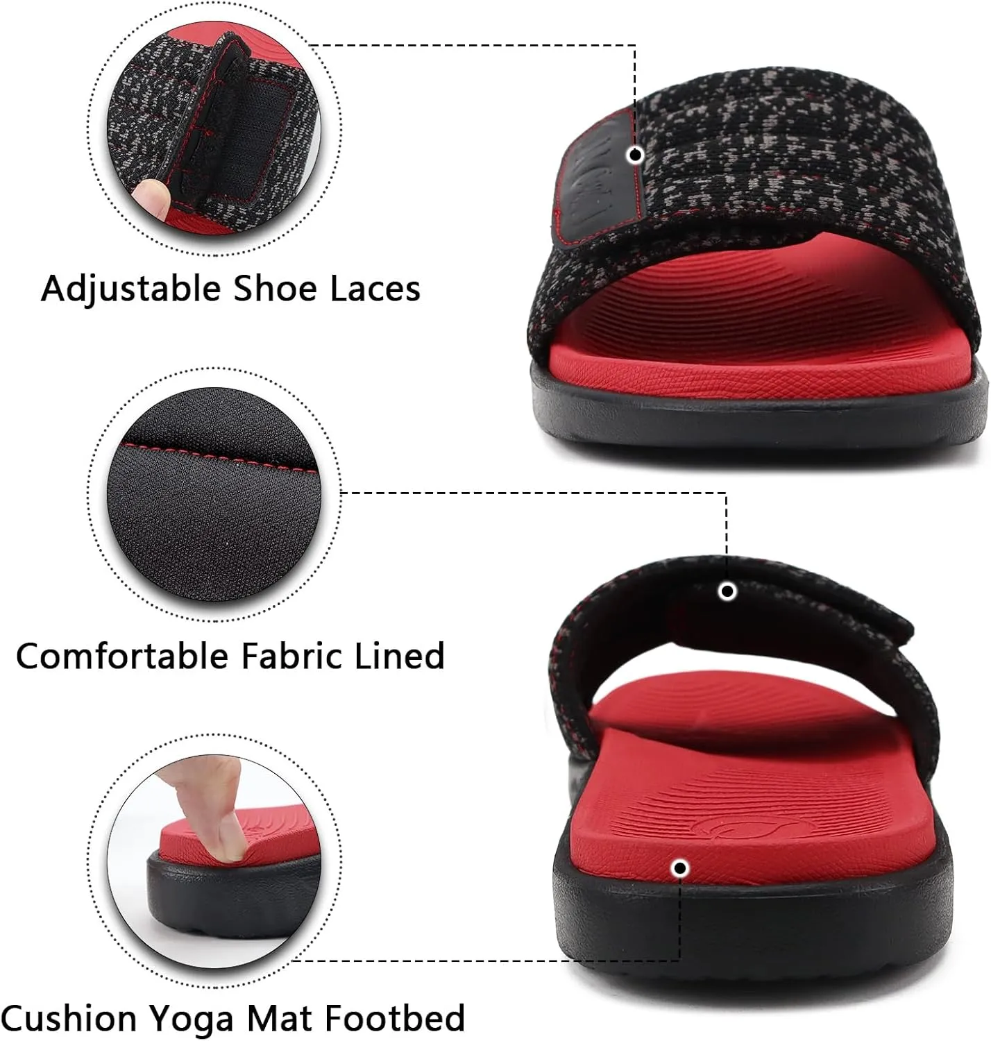 ONCAI Mens Sandals, Arch Support Sport Slides Open Toe Adjustable Straps Orthotic Cushioned Footbed for Plantar Fasciitis Rubber Soles Size 7.5-15