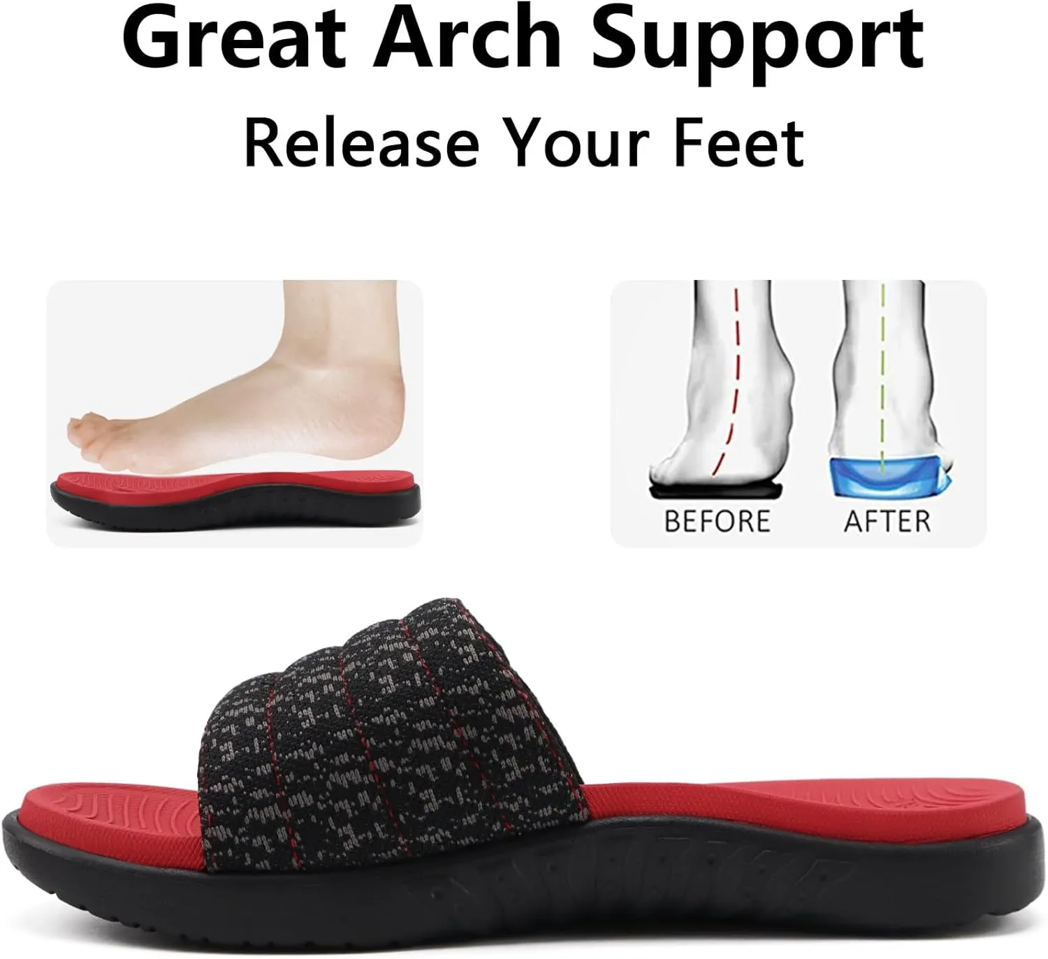 ONCAI Mens Sandals, Arch Support Sport Slides Open Toe Adjustable Straps Orthotic Cushioned Footbed for Plantar Fasciitis Rubber Soles Size 7.5-15