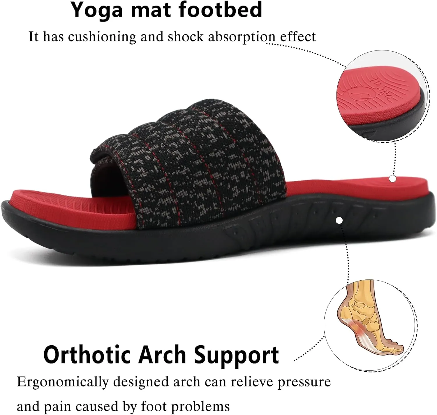 ONCAI Mens Sandals, Arch Support Sport Slides Open Toe Adjustable Straps Orthotic Cushioned Footbed for Plantar Fasciitis Rubber Soles Size 7.5-15