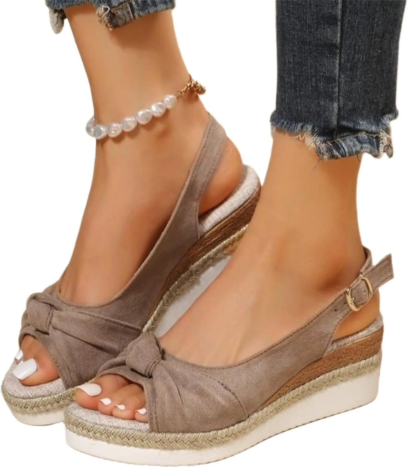 Orthopedic Sandals for Women, Women Walking Slip On Wedge Sandals Summer Dressy Open Toe Ankle Strap Platform Beach Shoes Fashion Slingback Espadrille Bowknot Casual Shoes