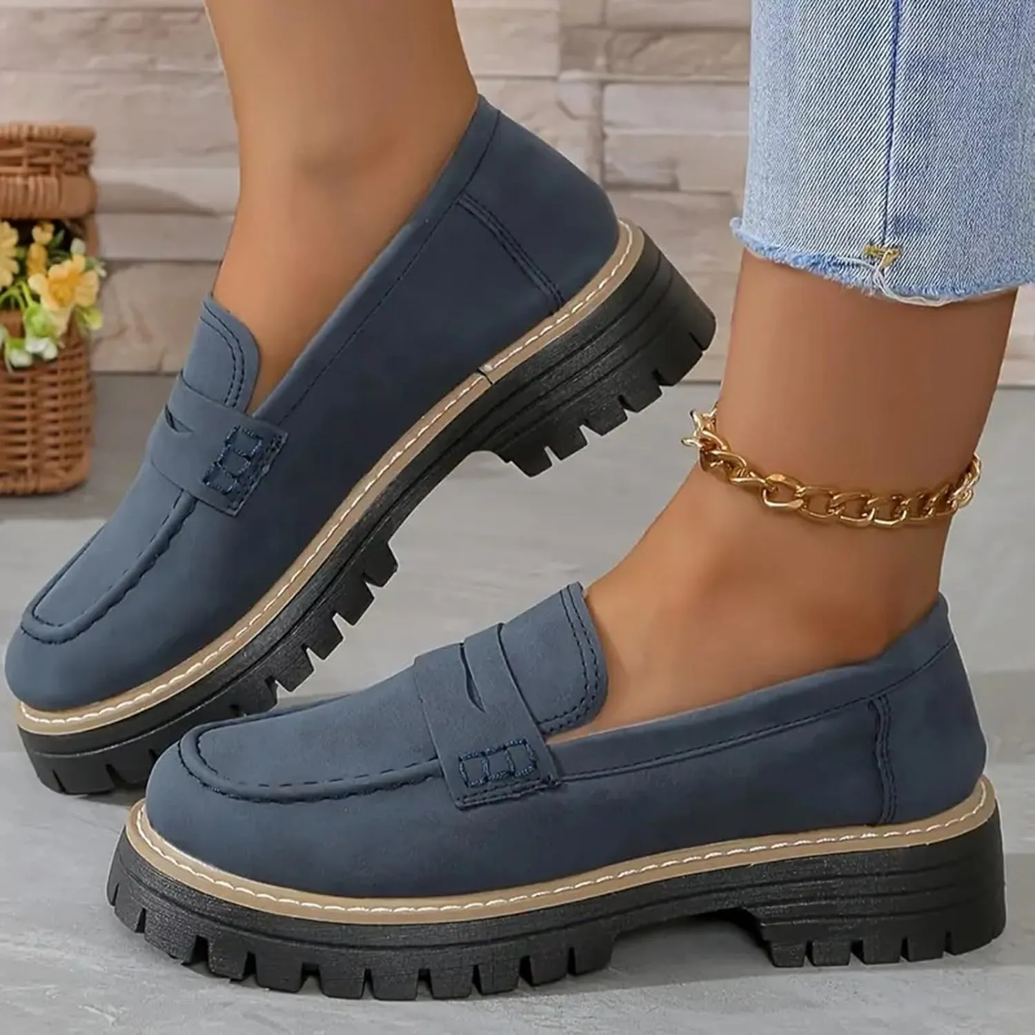 Orthoture-Orthopedic Platform Loafers, Comfort Orthopedic Shoes, Womens Round Toe Walking Shoe, Suede Penny Loafer