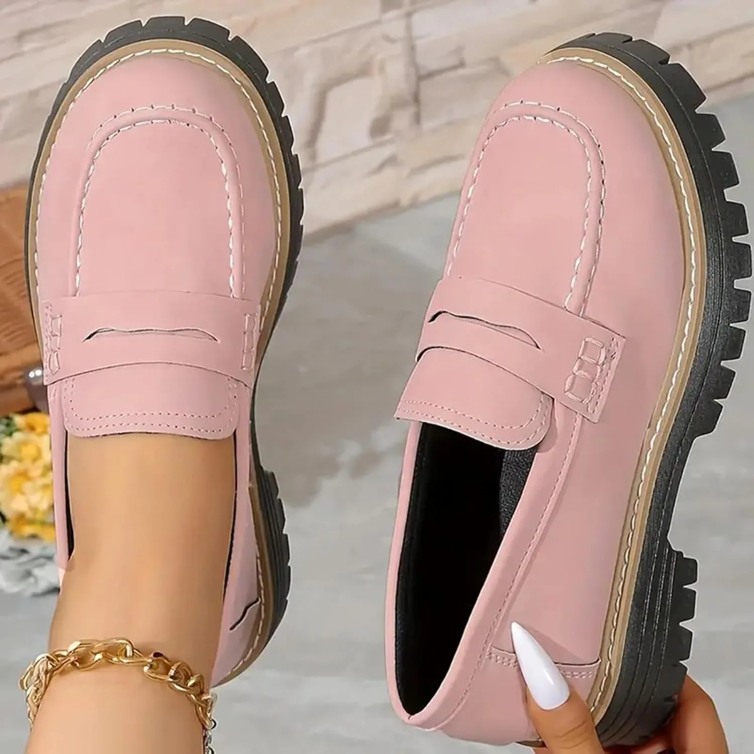 Orthoture-Orthopedic Platform Loafers, Comfort Orthopedic Shoes, Womens Round Toe Walking Shoe, Suede Penny Loafer