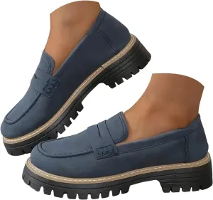 Orthoture-Orthopedic Platform Loafers, Comfort Orthopedic Shoes, Womens Round Toe Walking Shoe, Suede Penny Loafer