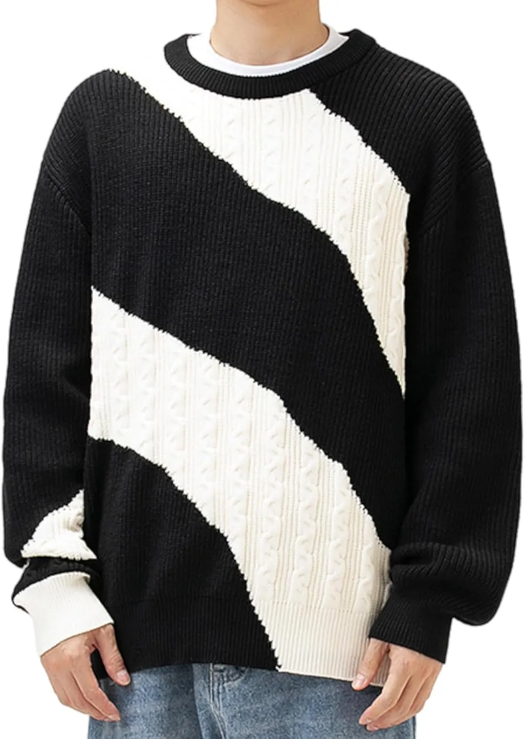 Oversized Cable Knit Sweater Unisex Classic Chunky Knitted Pullover Casual Drop Shoulder Loose Tops