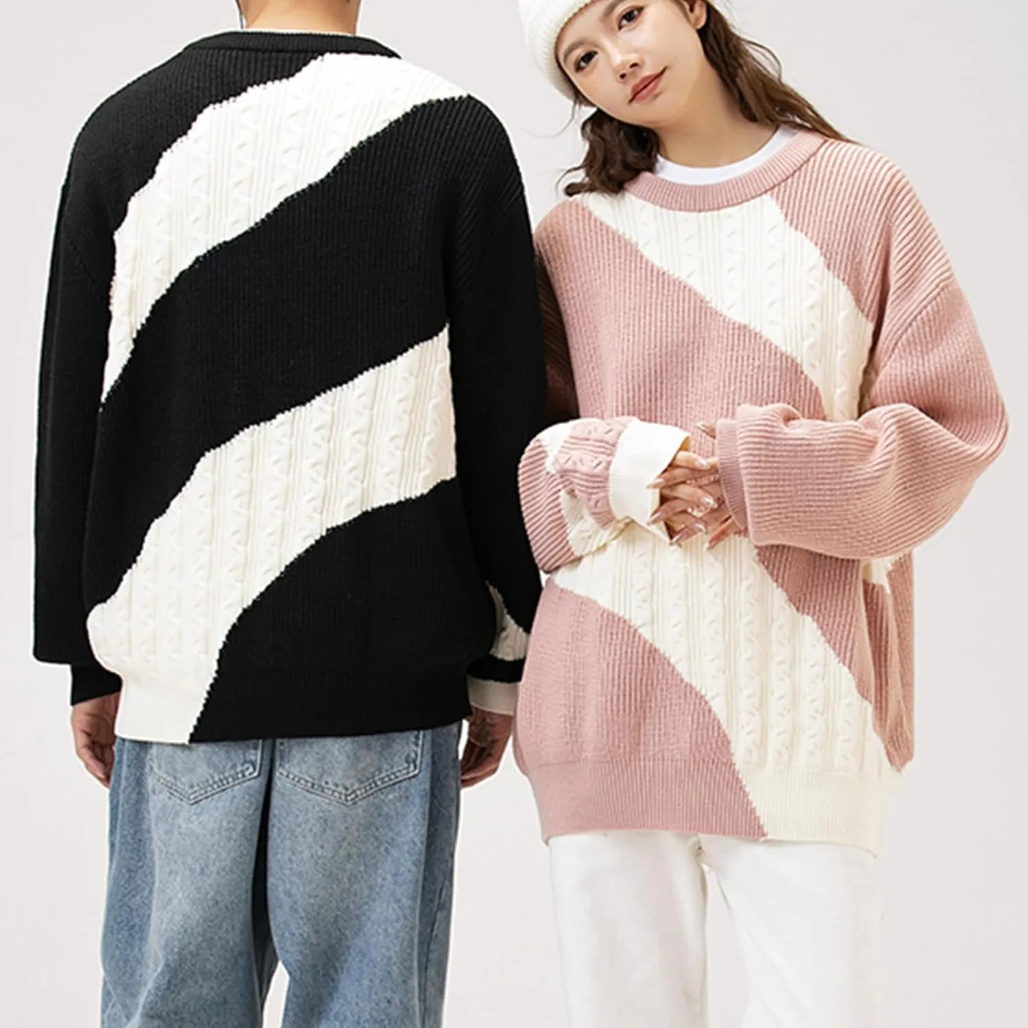 Oversized Cable Knit Sweater Unisex Classic Chunky Knitted Pullover Casual Drop Shoulder Loose Tops