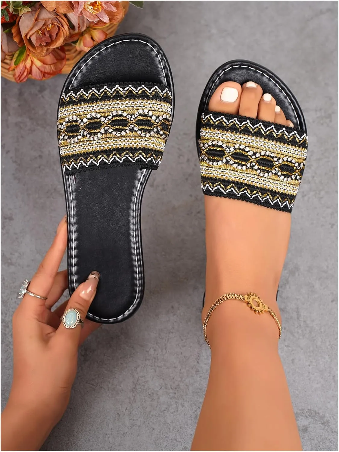 OYOANGLE Women's Braided Open Toe Boho Flat Sandals