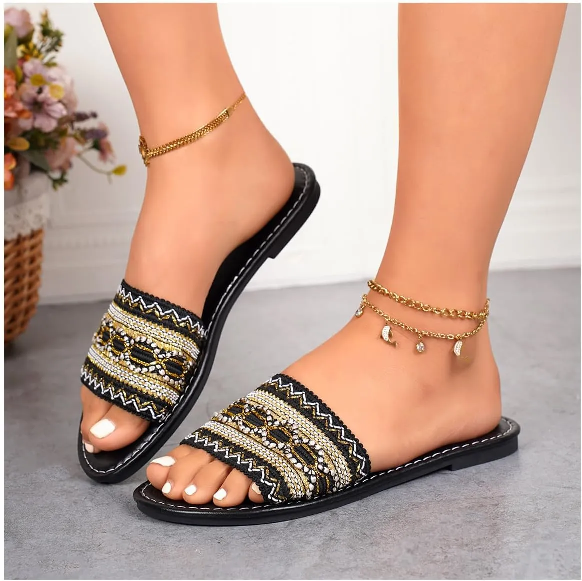 OYOANGLE Women's Braided Open Toe Boho Flat Sandals