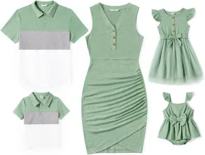 PATPAT Family Matching Outfits Mommy and Me Summer Vacation Dresses & Polo T-Shirts for Beach Trips Everyday Wear