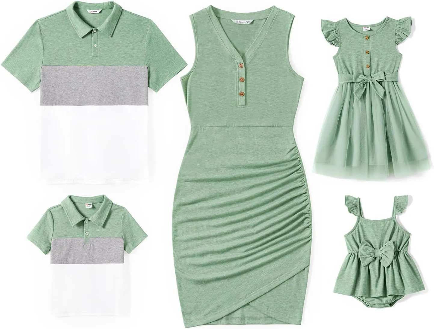 PATPAT Family Matching Outfits Mommy and Me Summer Vacation Dresses & Polo T-Shirts for Beach Trips Everyday Wear