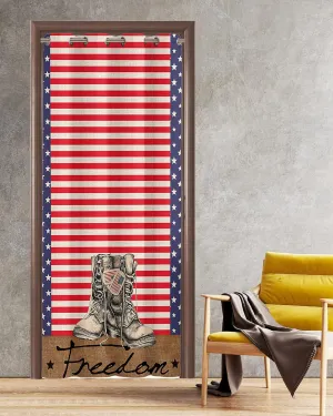 Patriotic Memorial Boots Blackout Door Curtains for Doorway, Independence Stripes Stars Day Thermal Insulted Doorway Curtains for Closet Living Room Bedroom Decorative Room Divider 54x78